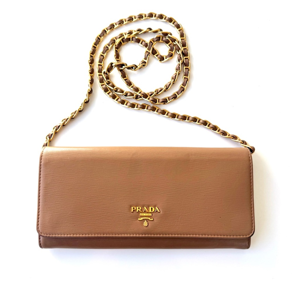 Prada Brown Leather Chain Clutch